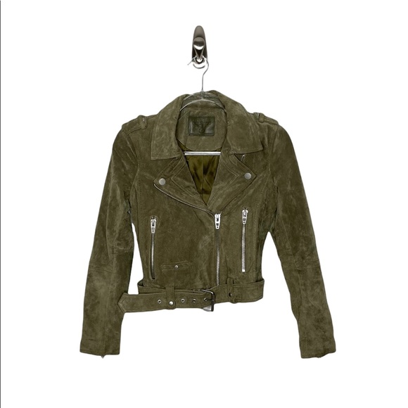 Blank NYC | 100% Suede Leather Moto Jacket in Olive Green XS - Picture 4 of 11